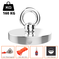 Fiskemagnet | Magnetfiskeri - 160KG fiskemagnet m. reb, lim og manual