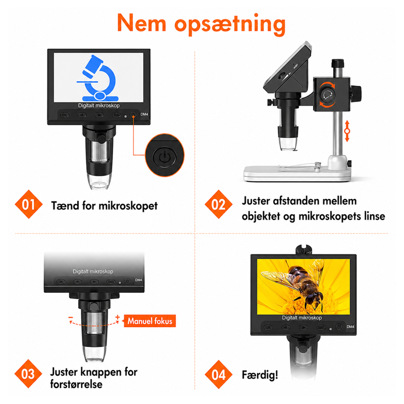Bærbart Digitalt Mikroskop med LCD-skærm og LED-lys